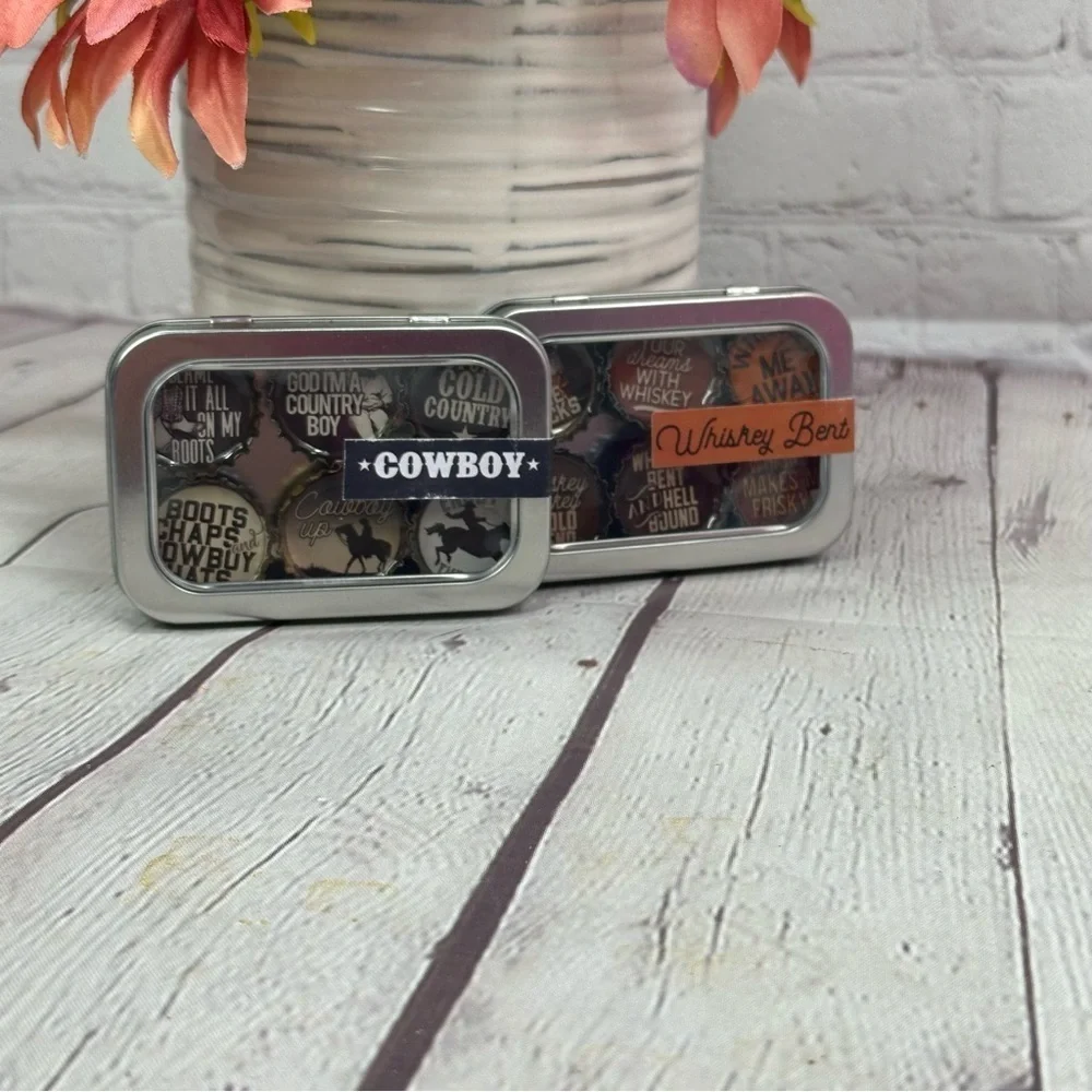 NWT boutique Cowboy and Whiskey Bent themed magnet Set western